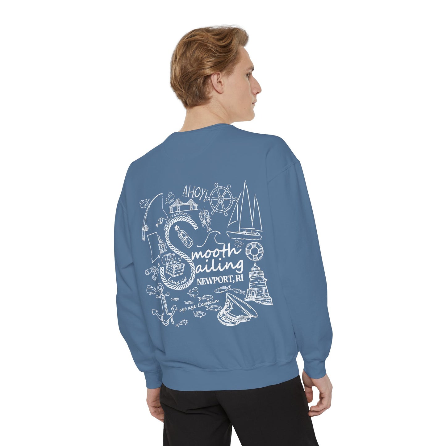 Newport Smooth Sailing Sweatshirt in Blue- Unisex Garment-Dyed Comfort