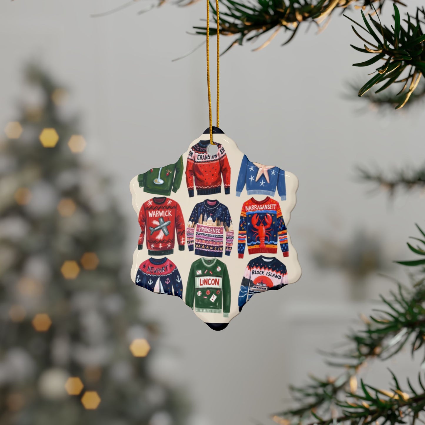 RI Ugly Sweater- Ceramic Ornament