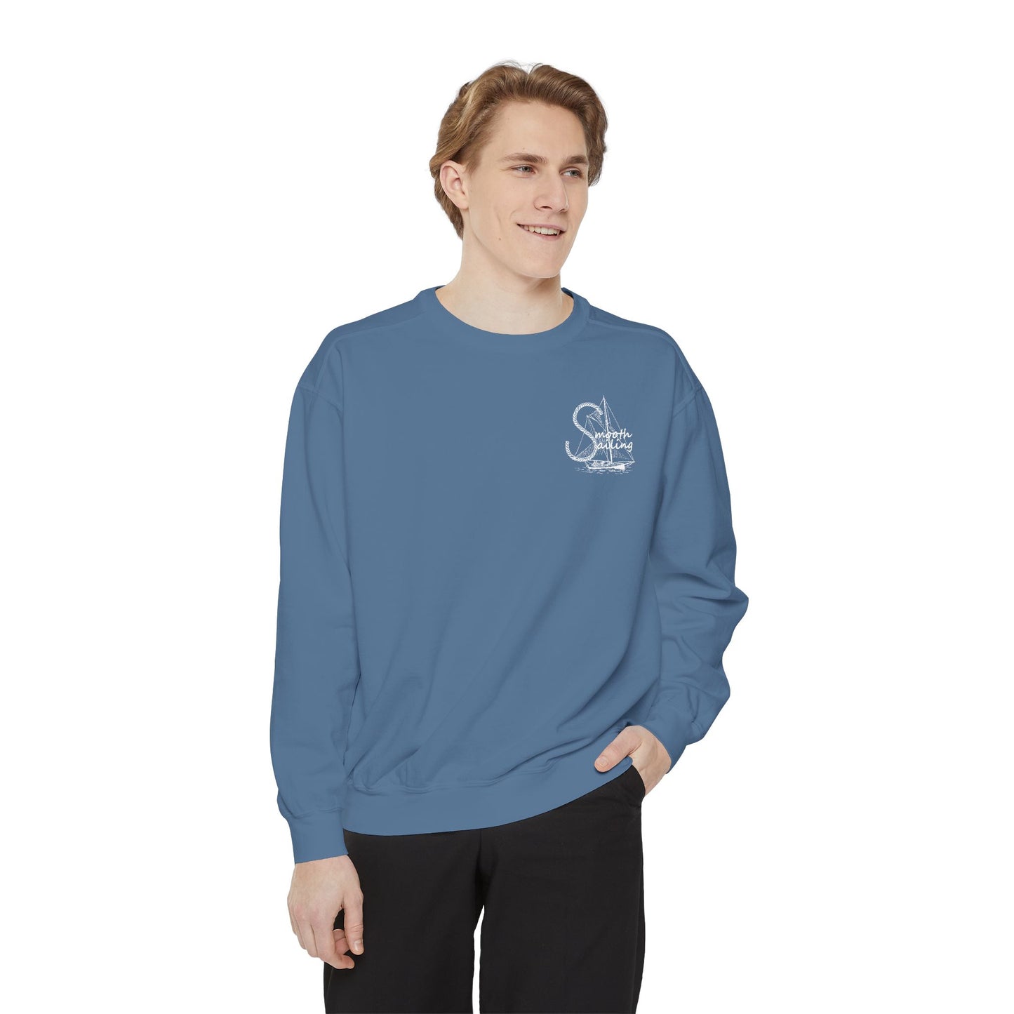 Newport Smooth Sailing Sweatshirt in Blue- Unisex Garment-Dyed Comfort