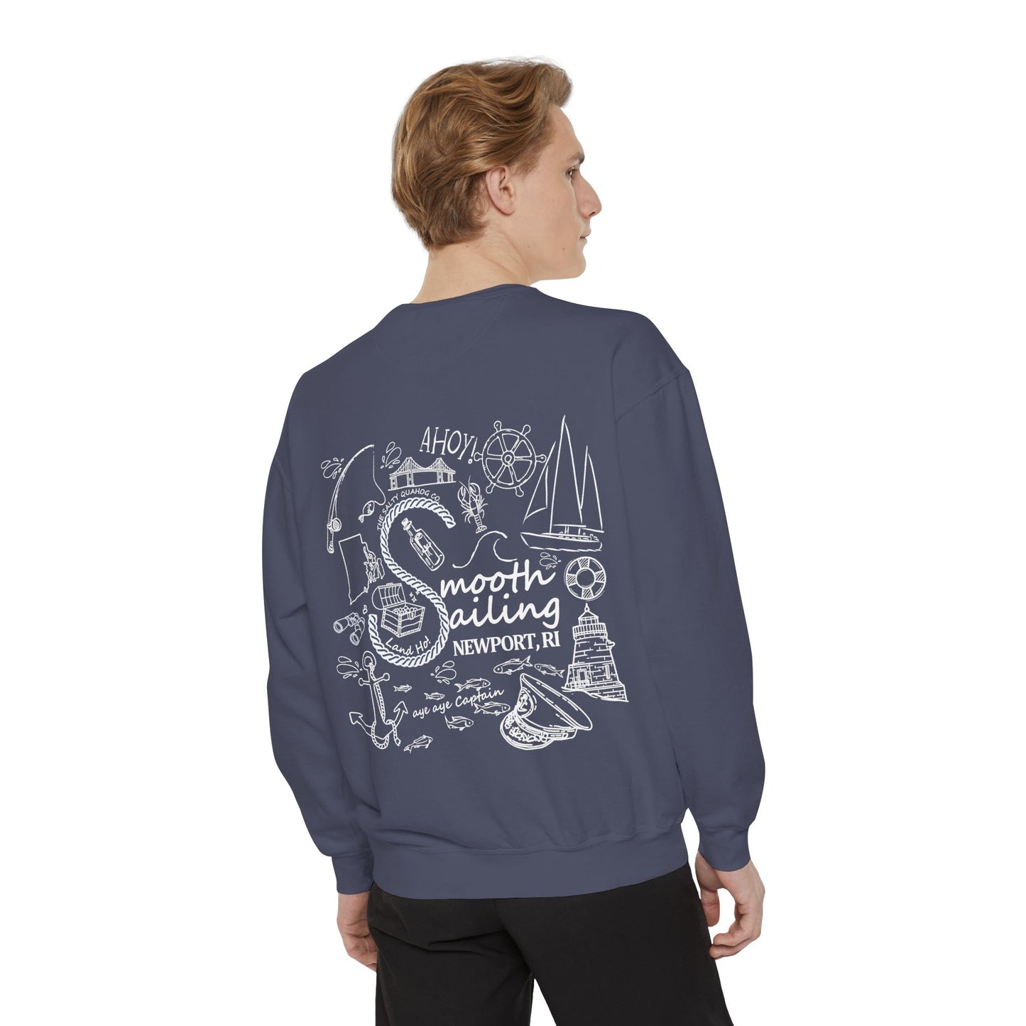 Newport Smooth Sailing Sweatshirt in Blue- Unisex Garment-Dyed Comfort