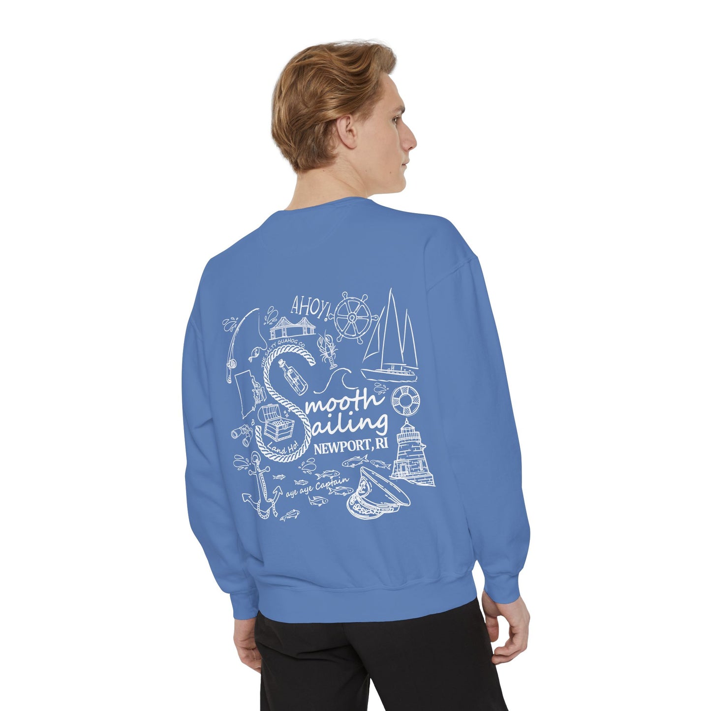 Newport Smooth Sailing Sweatshirt in Blue- Unisex Garment-Dyed Comfort