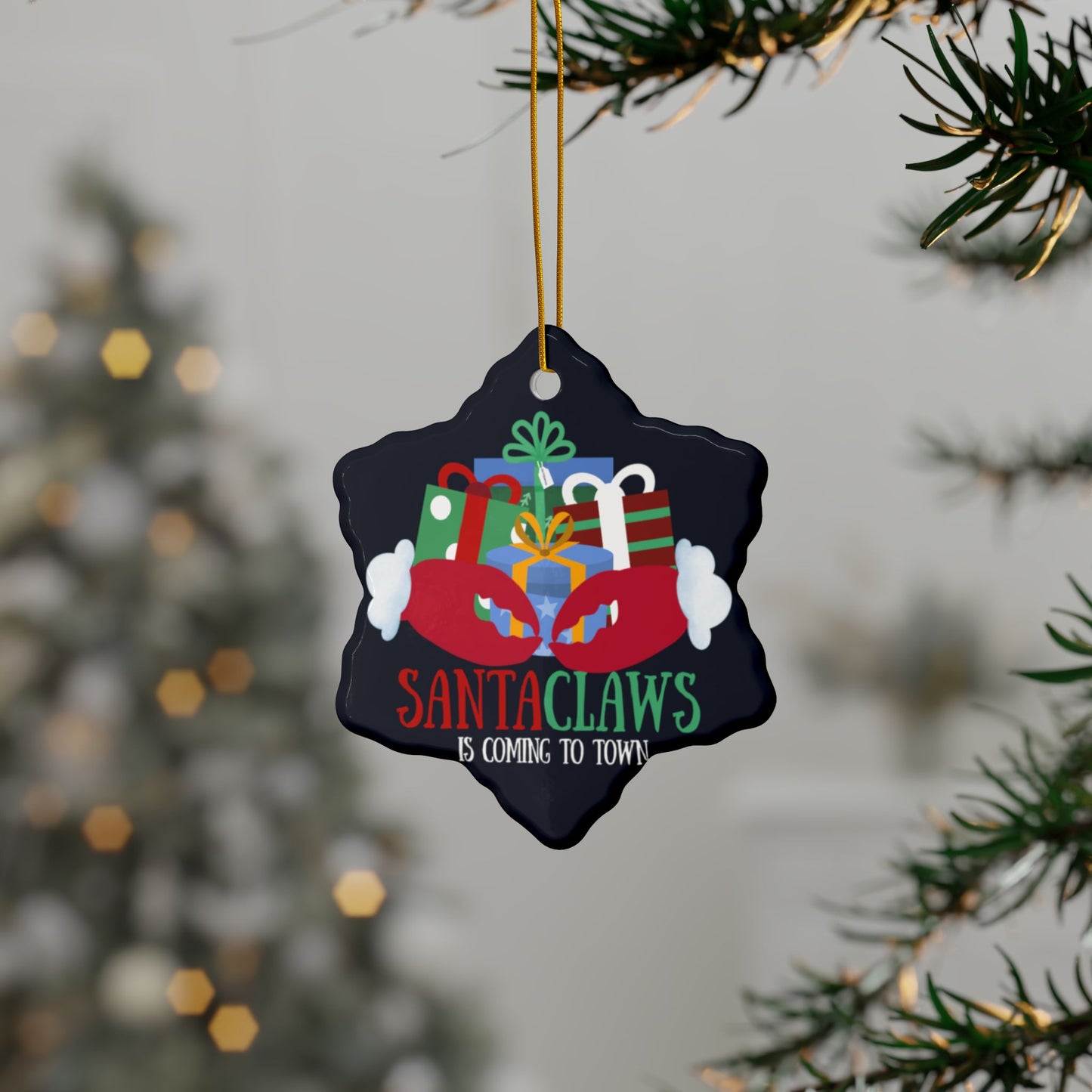 Santa Claws Ceramic Ornament