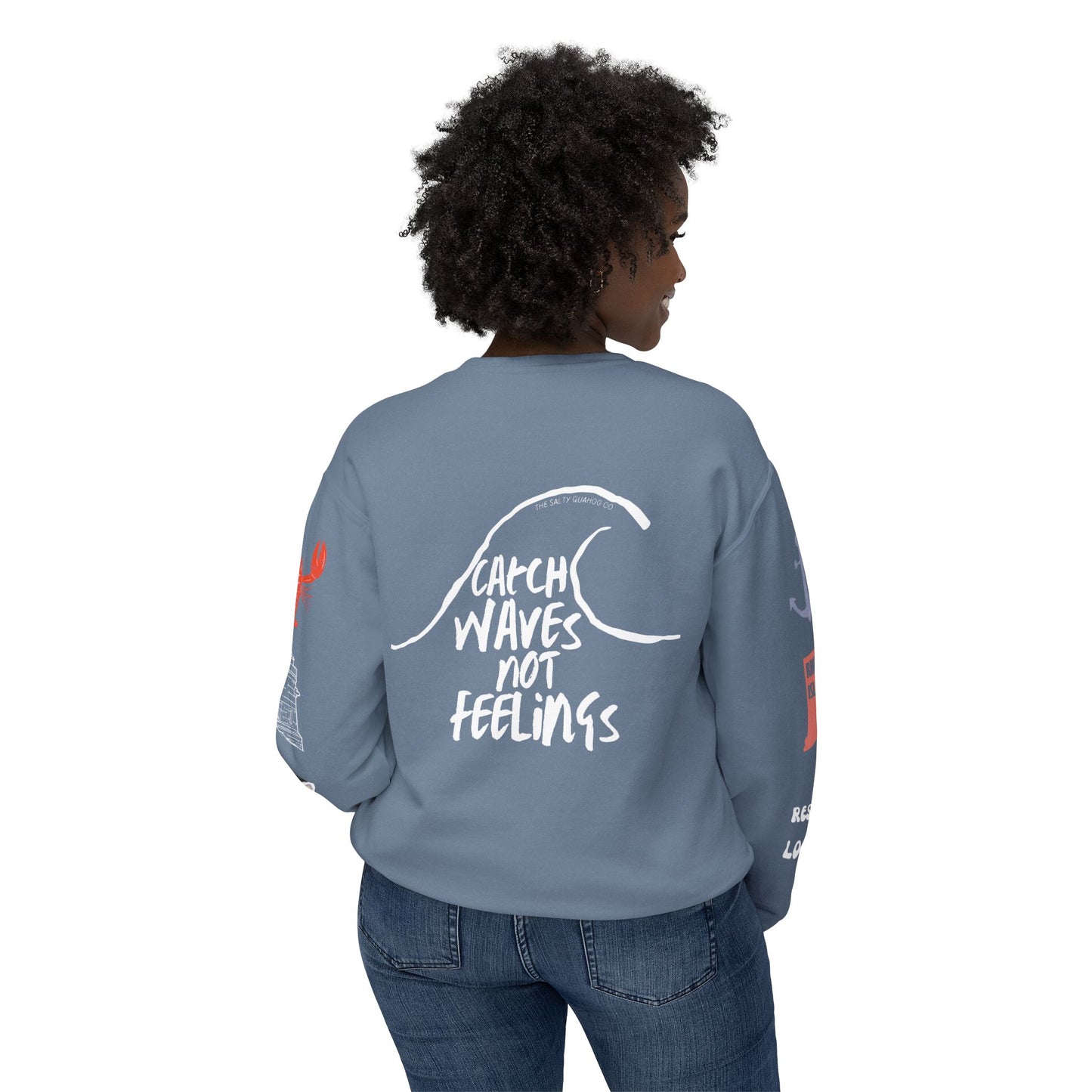 Catch Waves not Feelings Unisex Lightweight Crewneck Sweatshirt – Perfect for Ocean Lovers