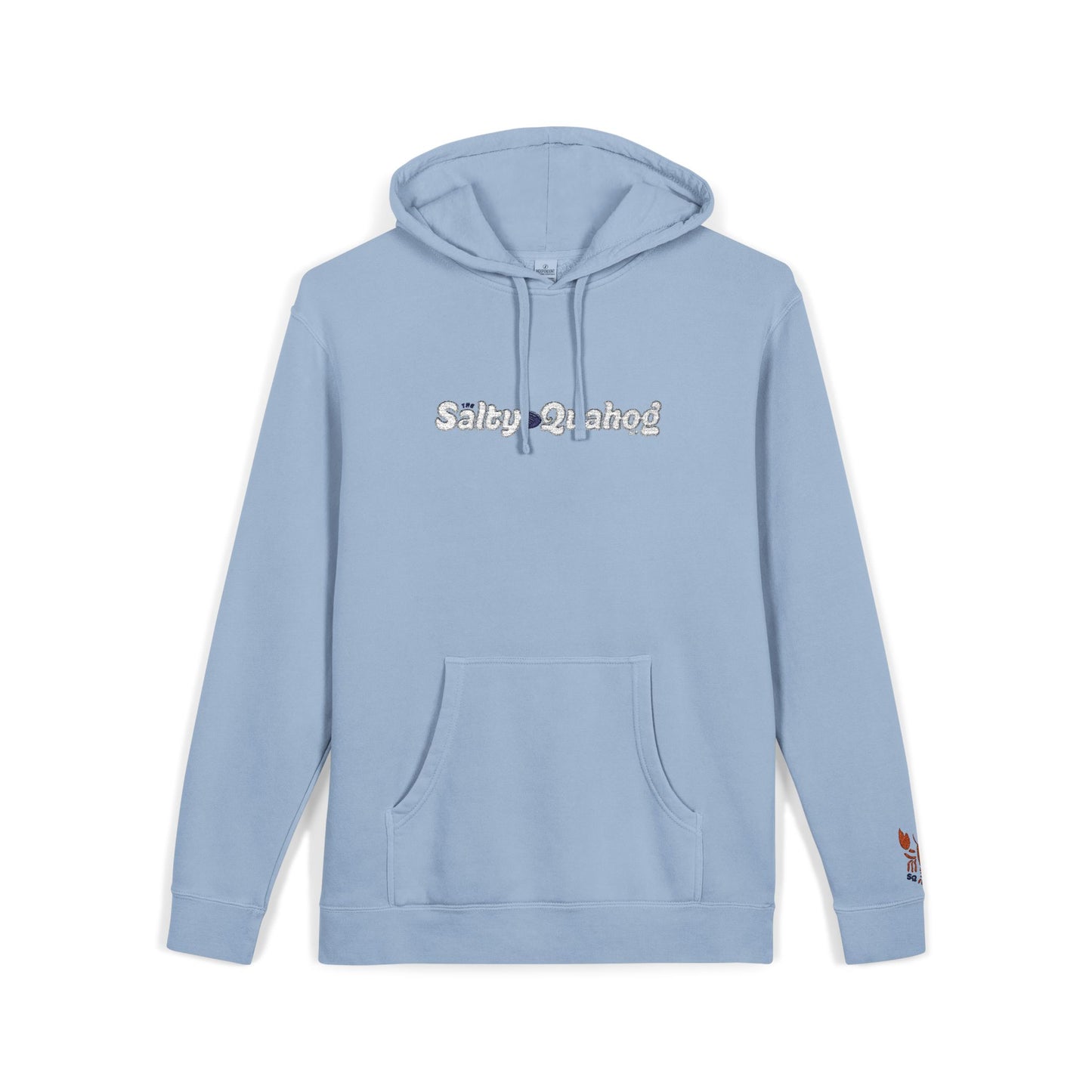 Salty Quahog  Embroidered Hoodie with Lobster on sleeve