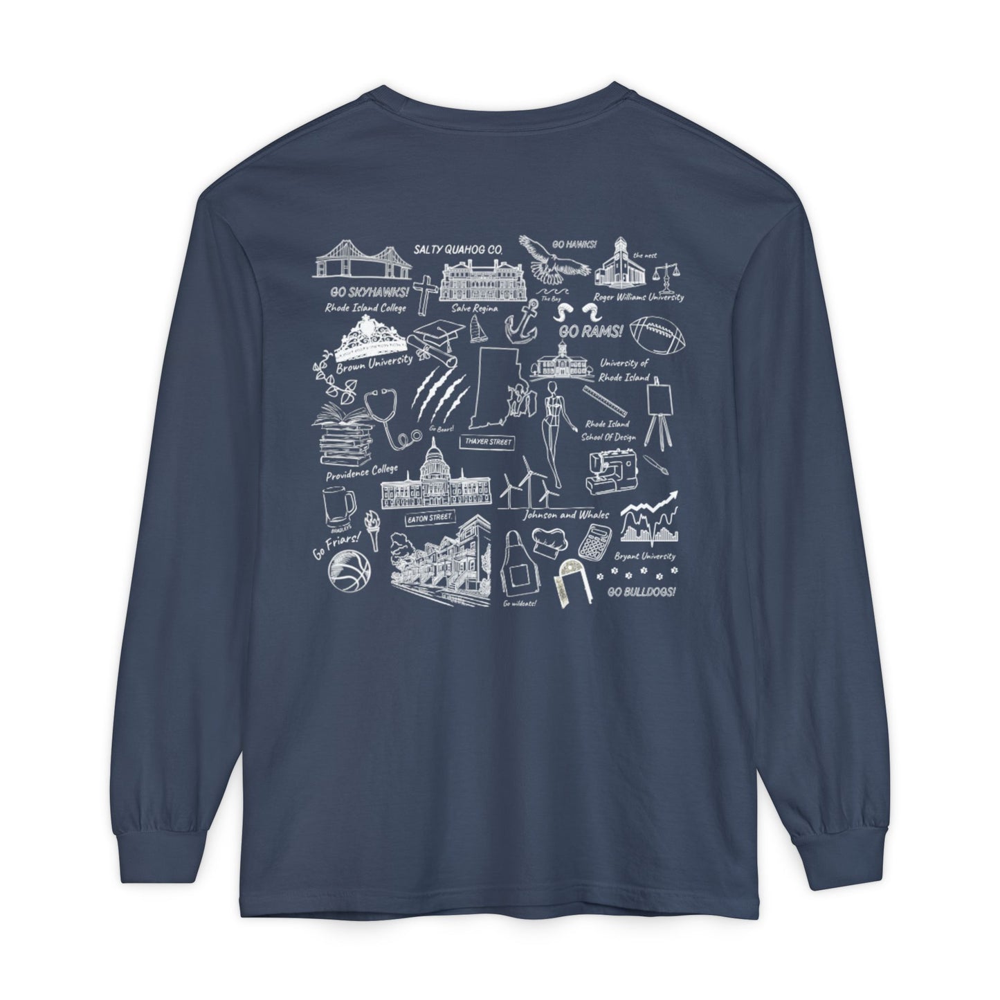 RI College Sketched Unisex Long Sleeve T-Shirt Red Flag