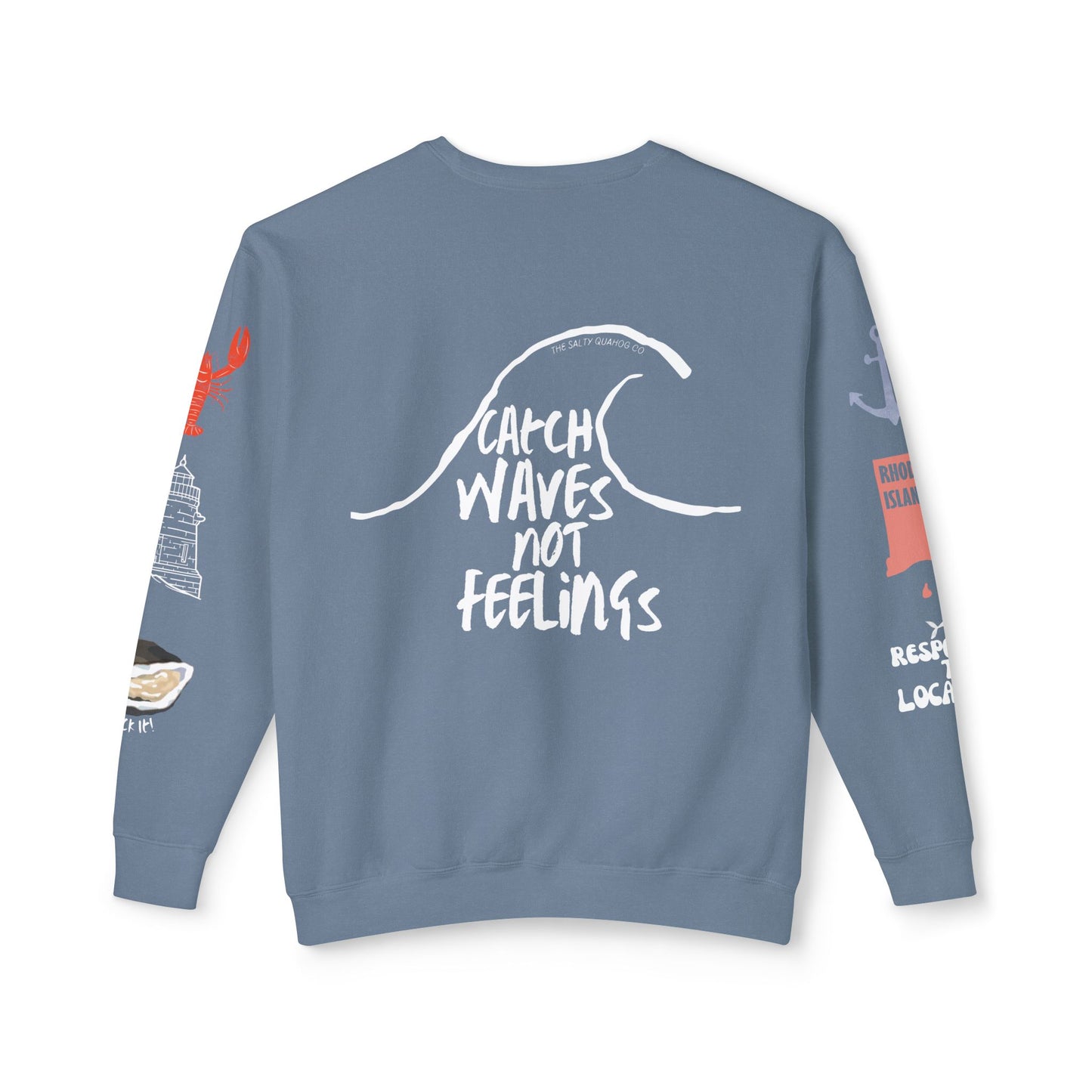 Catch Waves not Feelings Unisex Lightweight Crewneck Sweatshirt – Perfect for Ocean Lovers