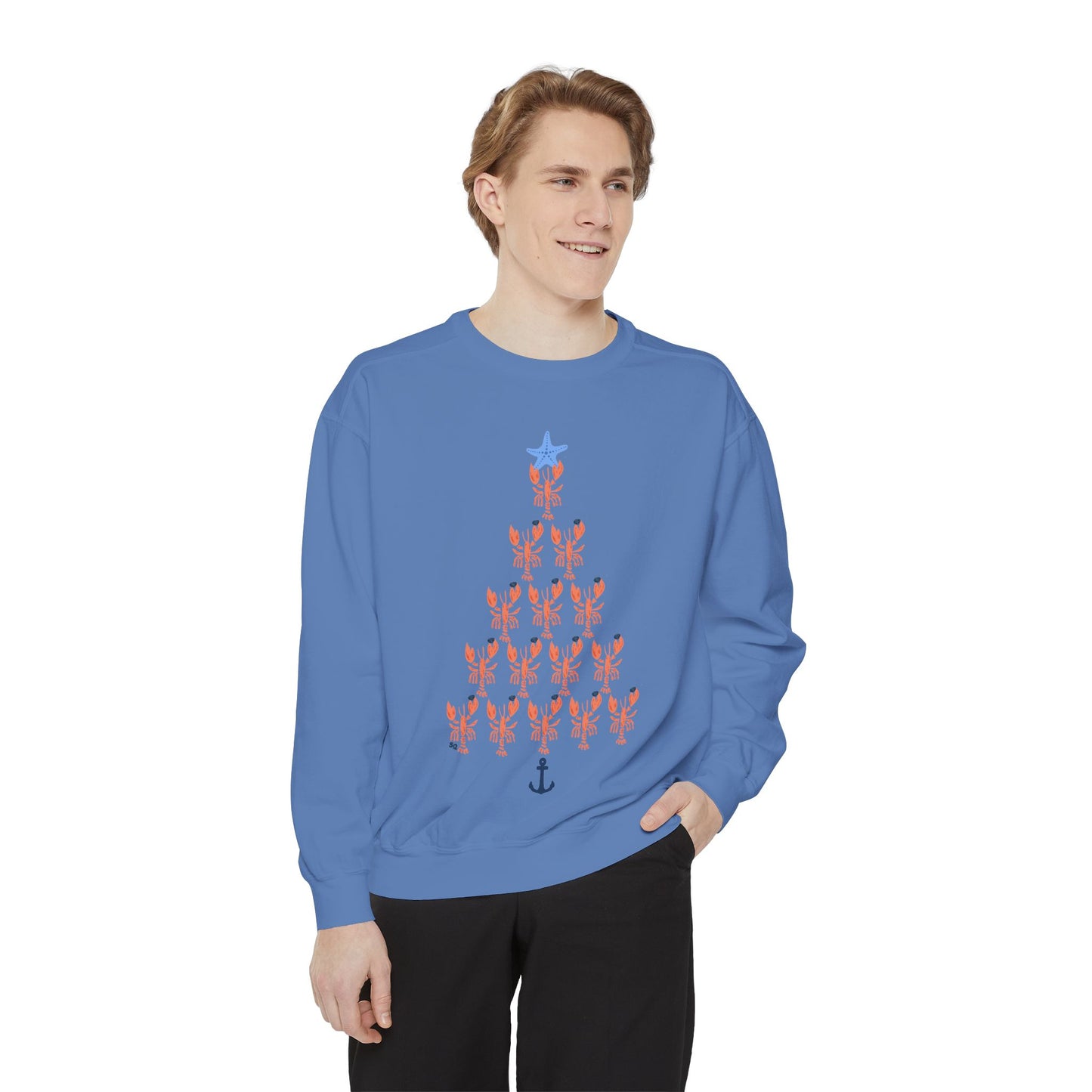 Lobster with Quahogs Shaped as a Christmas Tree-Crewneck