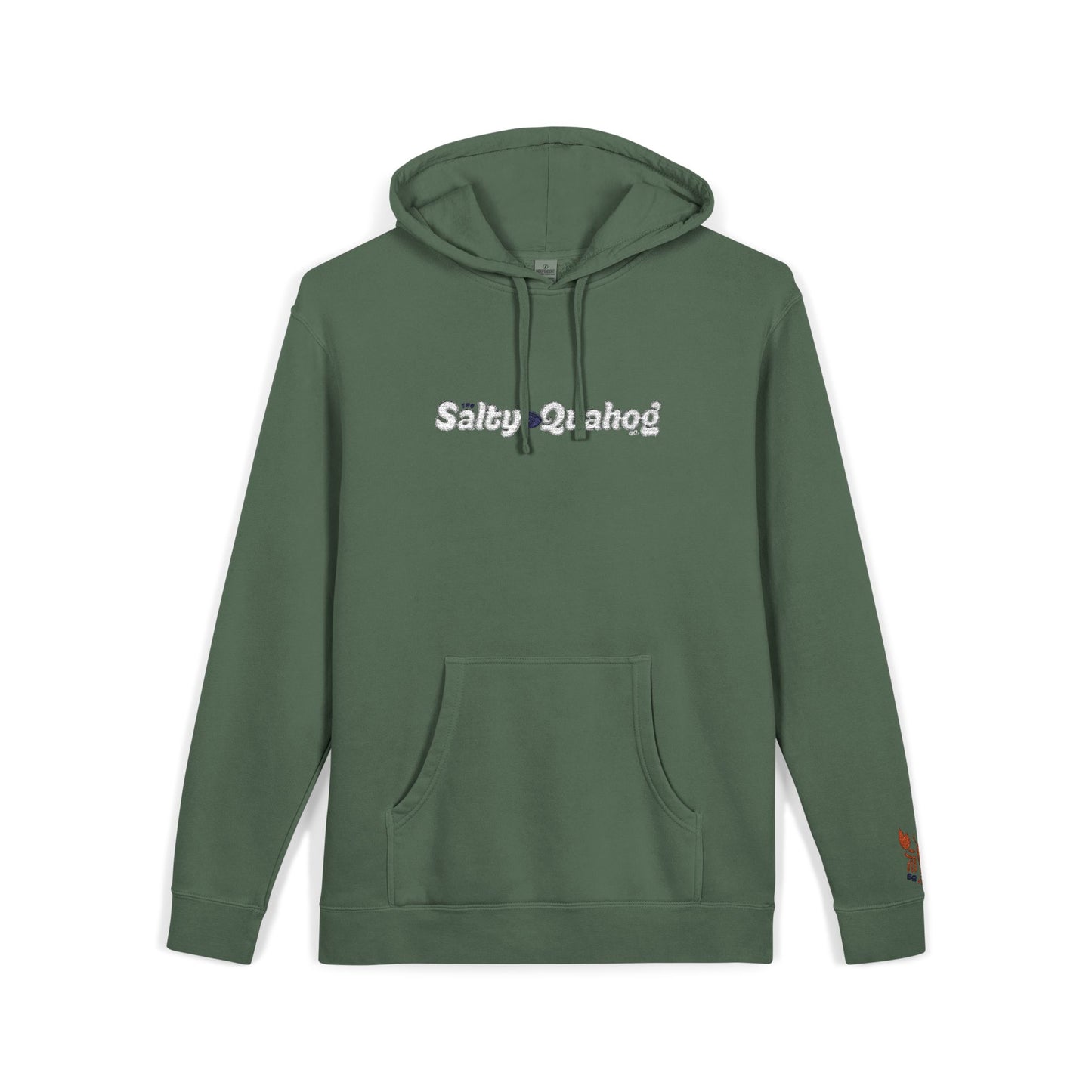Salty Quahog  Embroidered Hoodie with Lobster on sleeve
