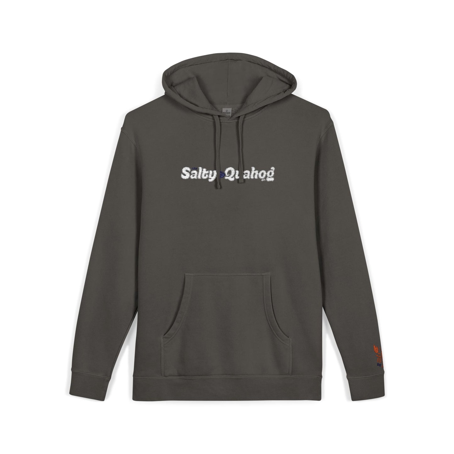 Salty Quahog  Embroidered Hoodie with Lobster on sleeve