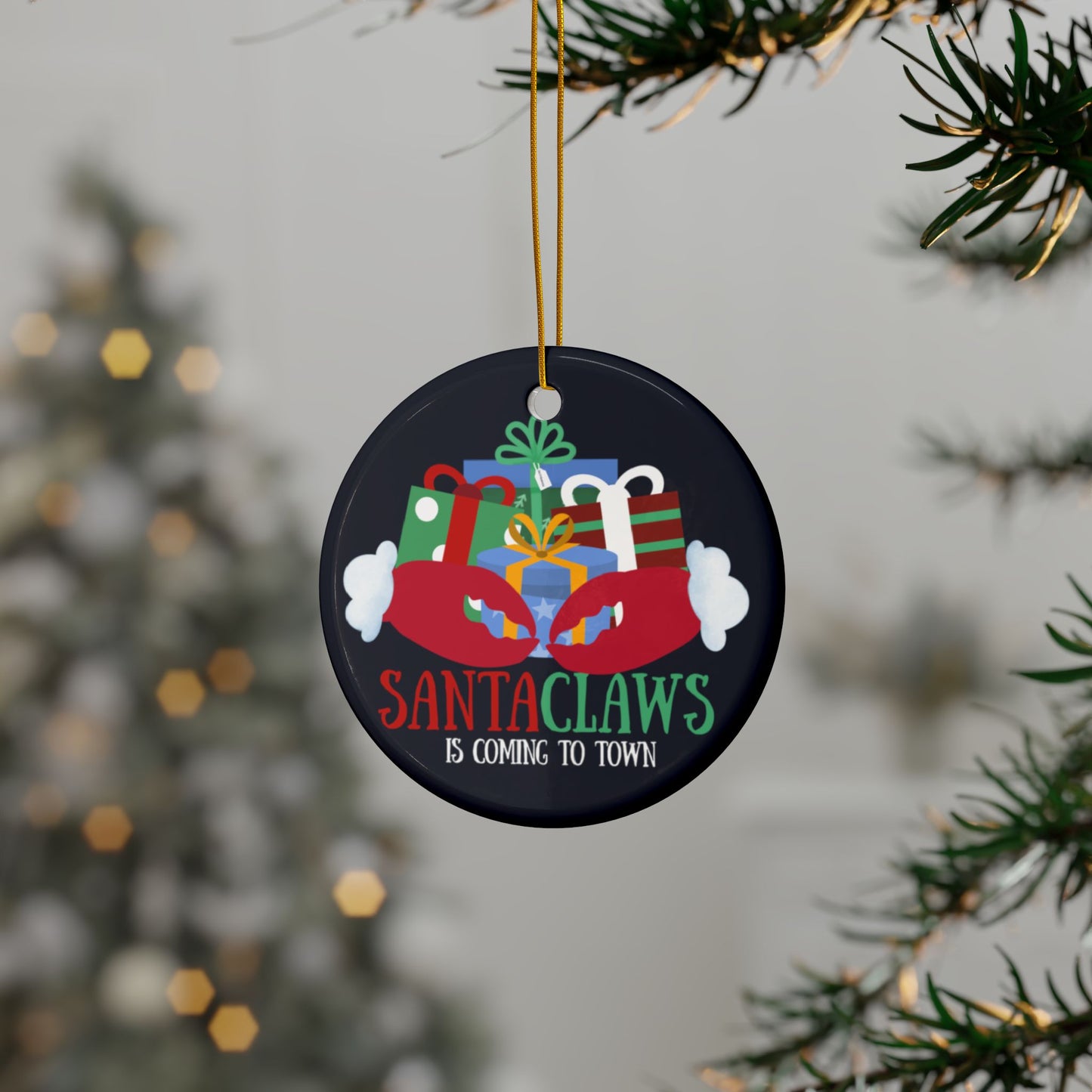 Santa Claws Ceramic Ornament