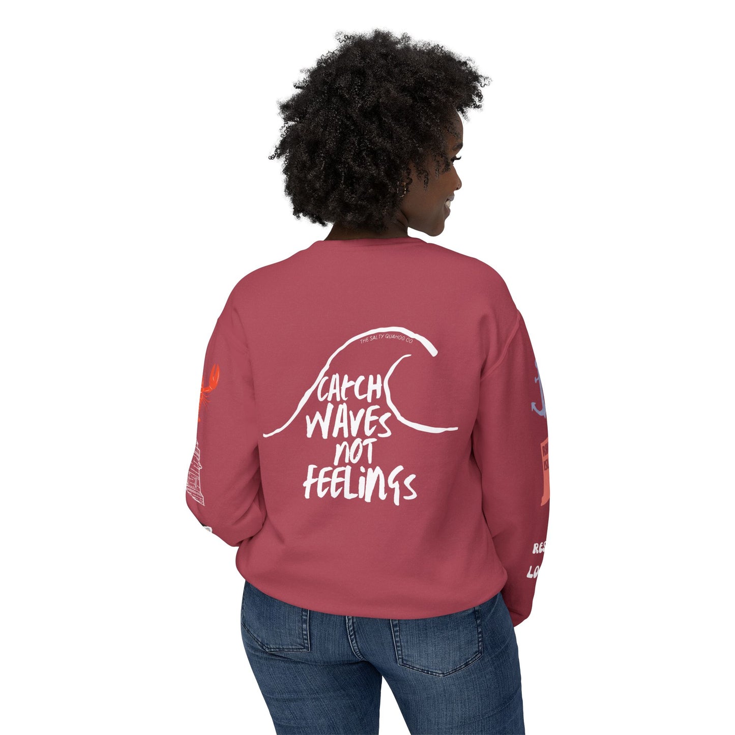 Catch Waves not Feelings Unisex Lightweight Crewneck Sweatshirt – Perfect for Ocean Lovers