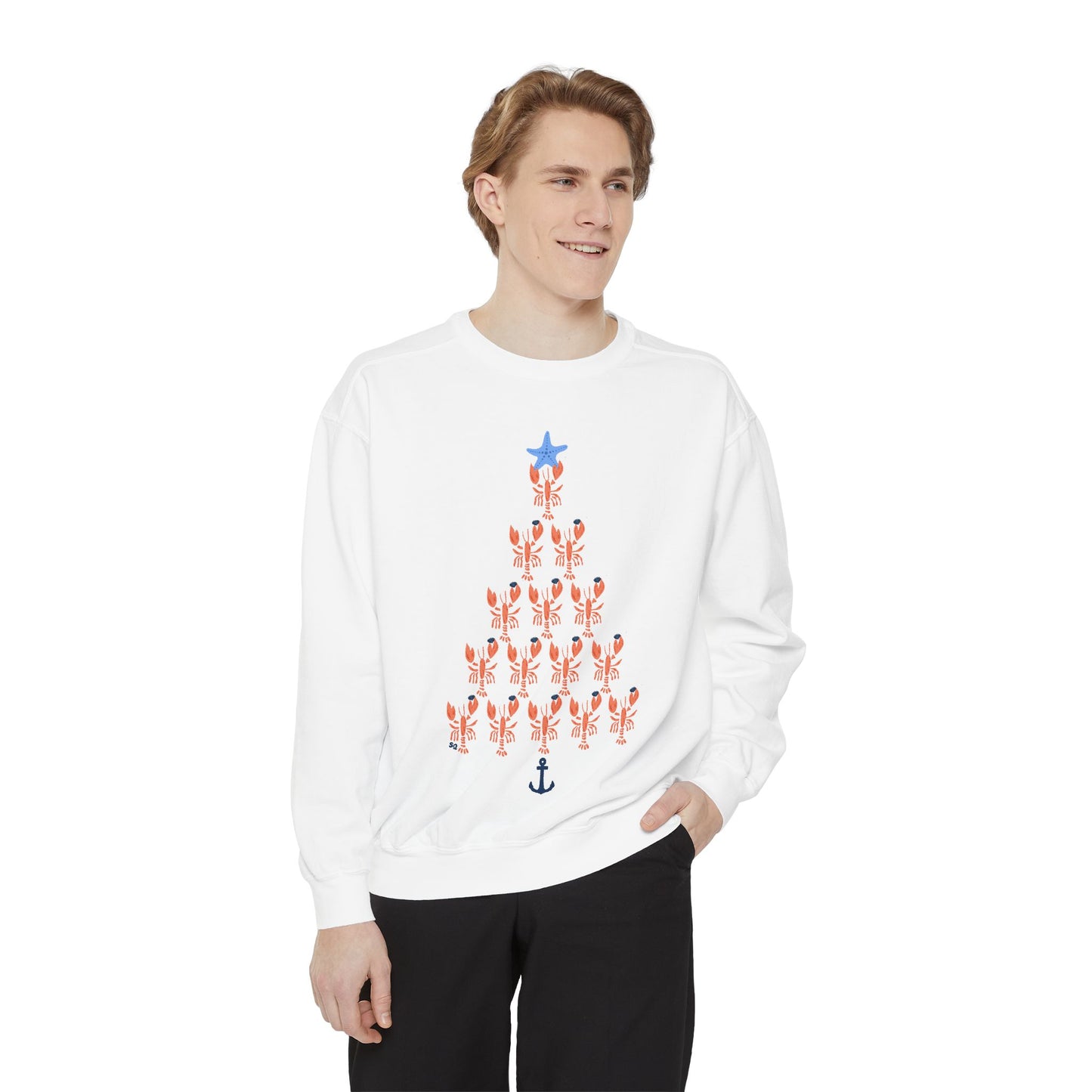 Lobster with Quahogs Shaped as a Christmas Tree-Crewneck