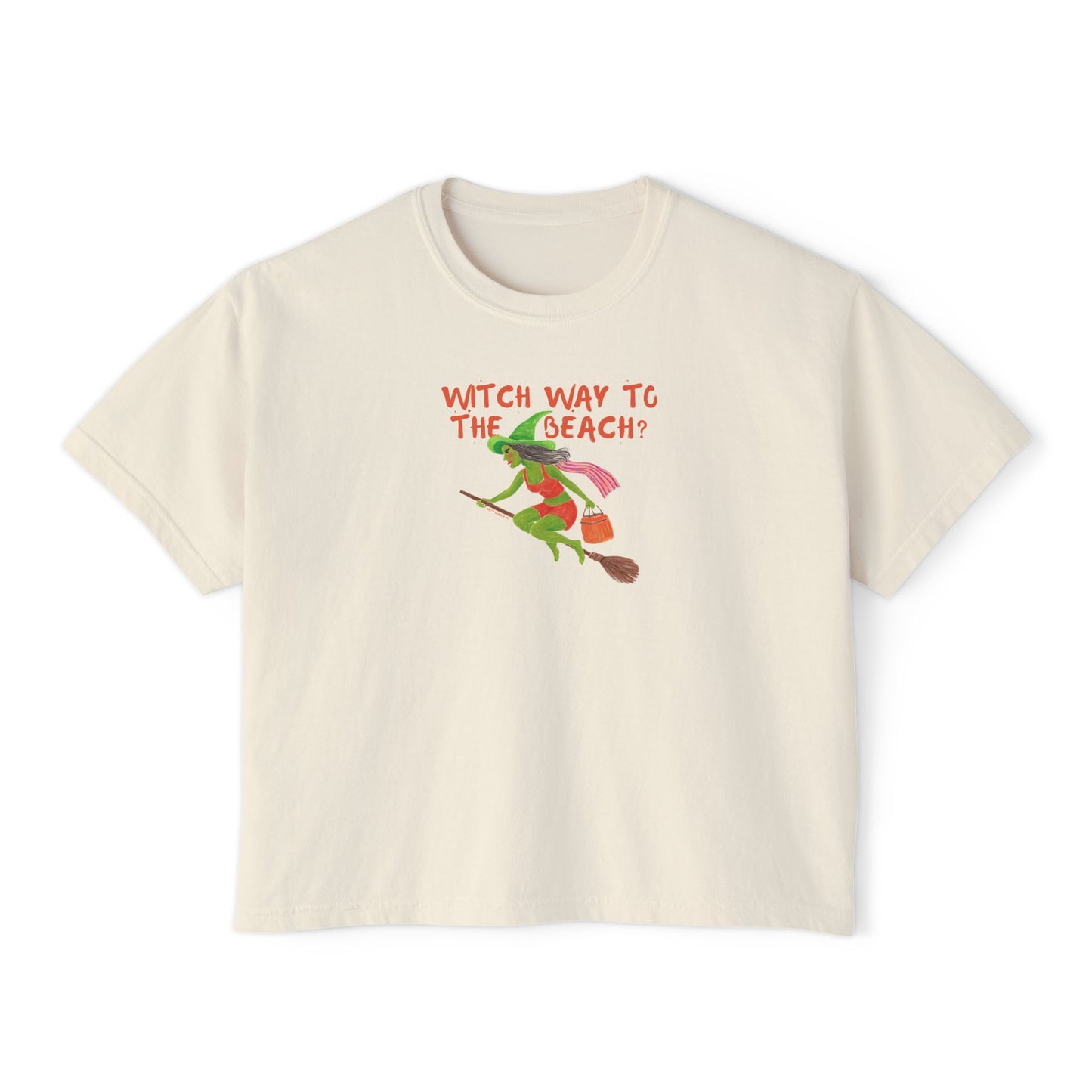 Boxy Tee Witch way to the  Beach Funny Graphic T-Shirt