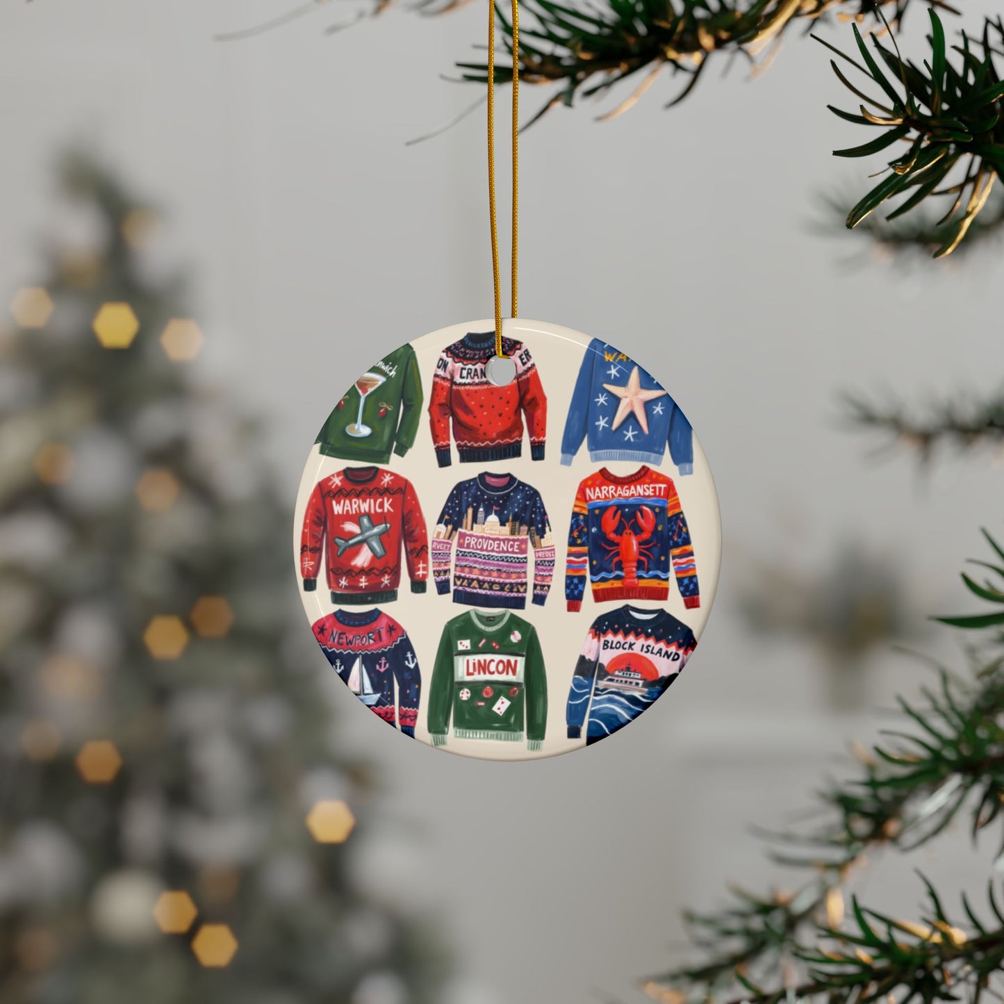 RI Ugly Sweater- Ceramic Ornament