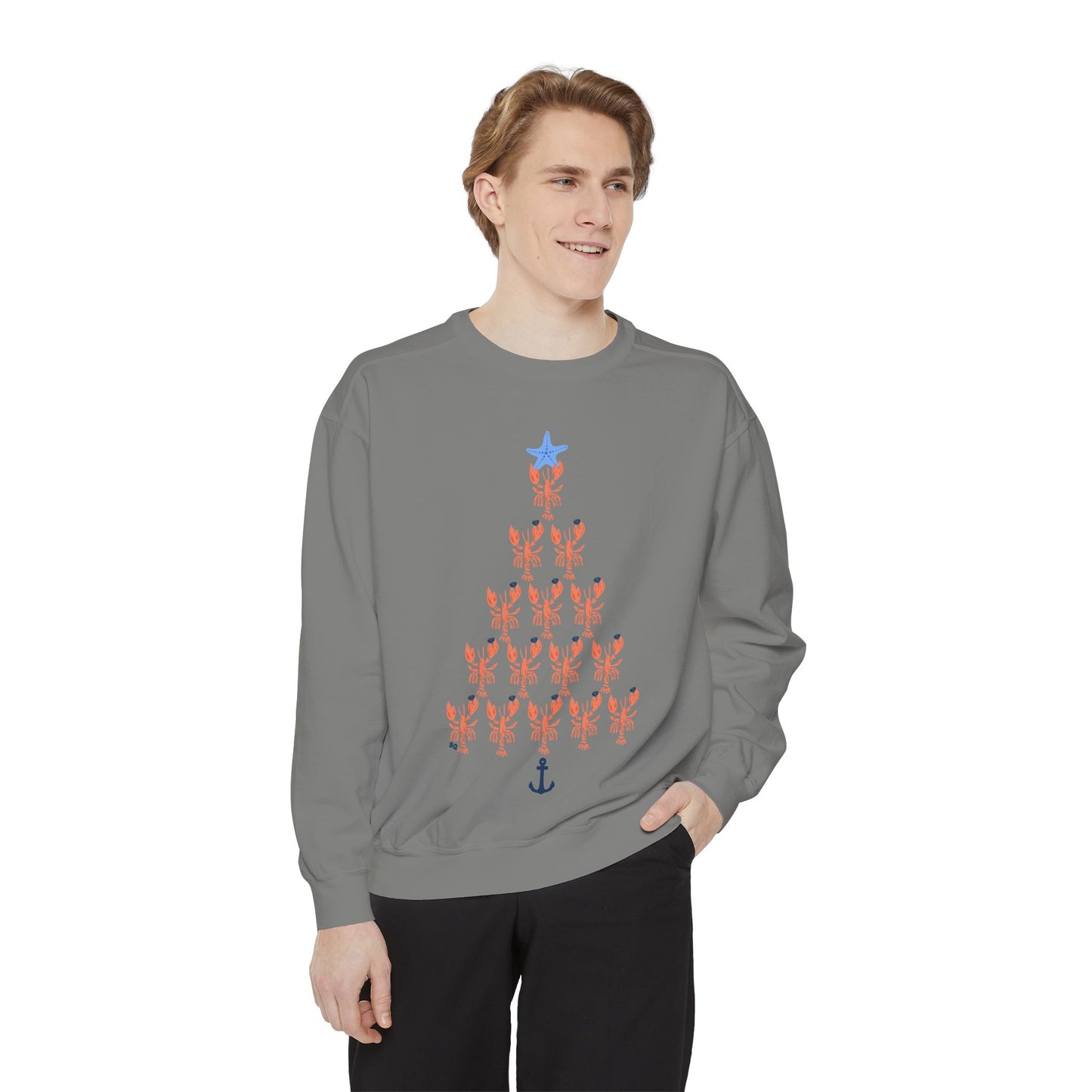 Lobster with Quahogs Shaped as a Christmas Tree-Crewneck