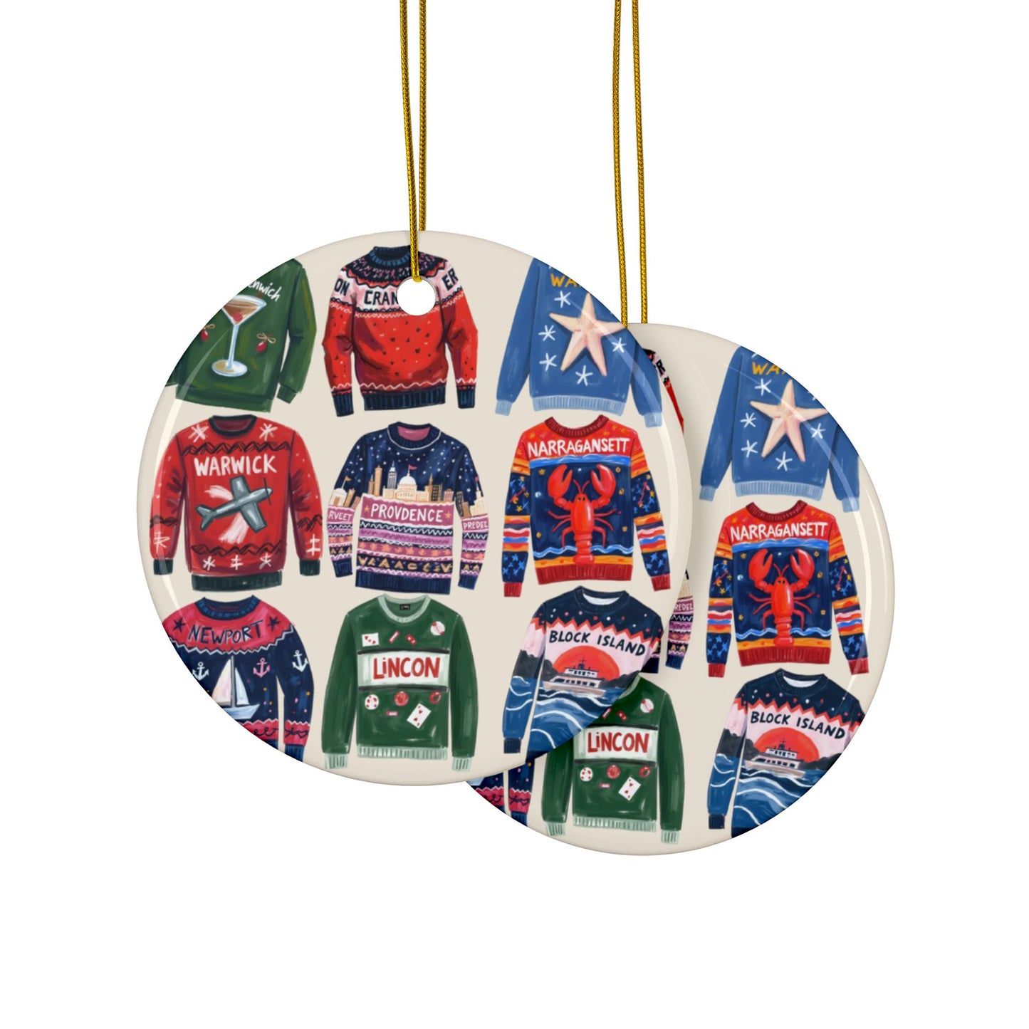 RI Ugly Sweater- Ceramic Ornament