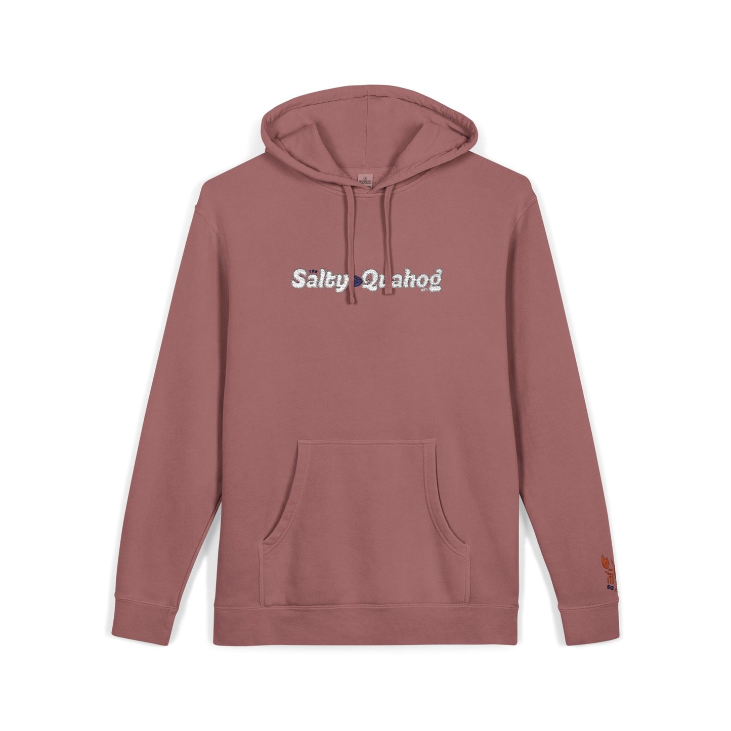 Salty Quahog  Embroidered Hoodie with Lobster on sleeve