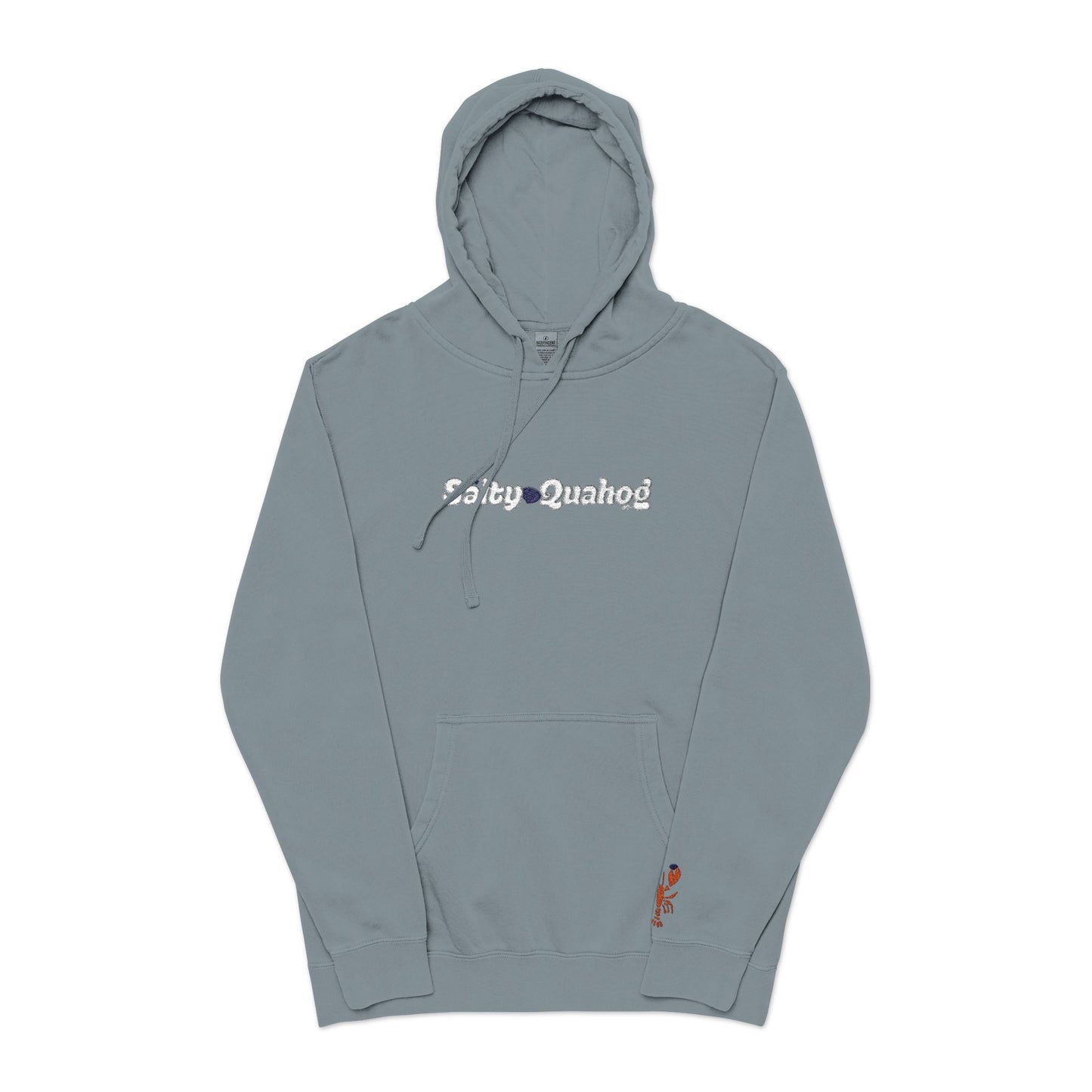 Salty Quahog  Embroidered Hoodie with Lobster on sleeve