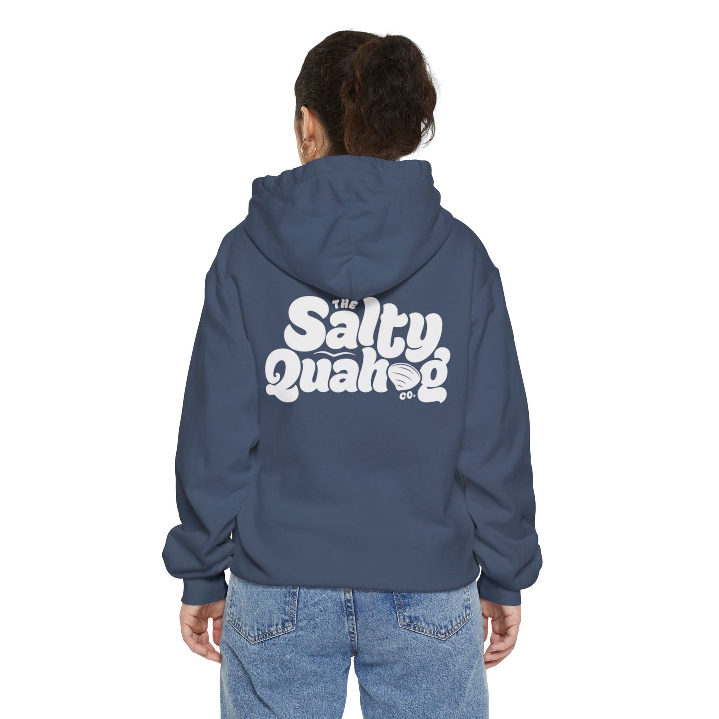 Salty Quahog Hoodie with logo on back