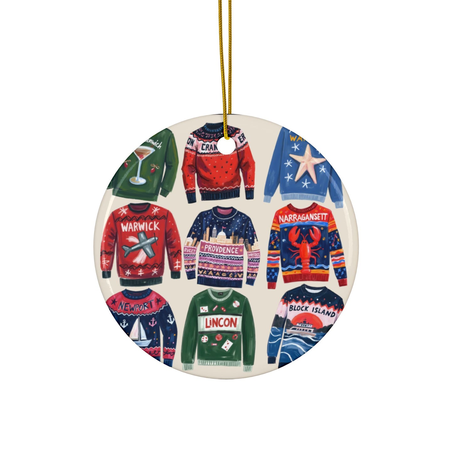RI Ugly Sweater- Ceramic Ornament