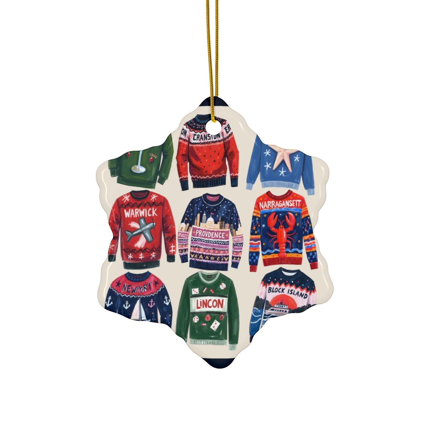 RI Ugly Sweater- Ceramic Ornament