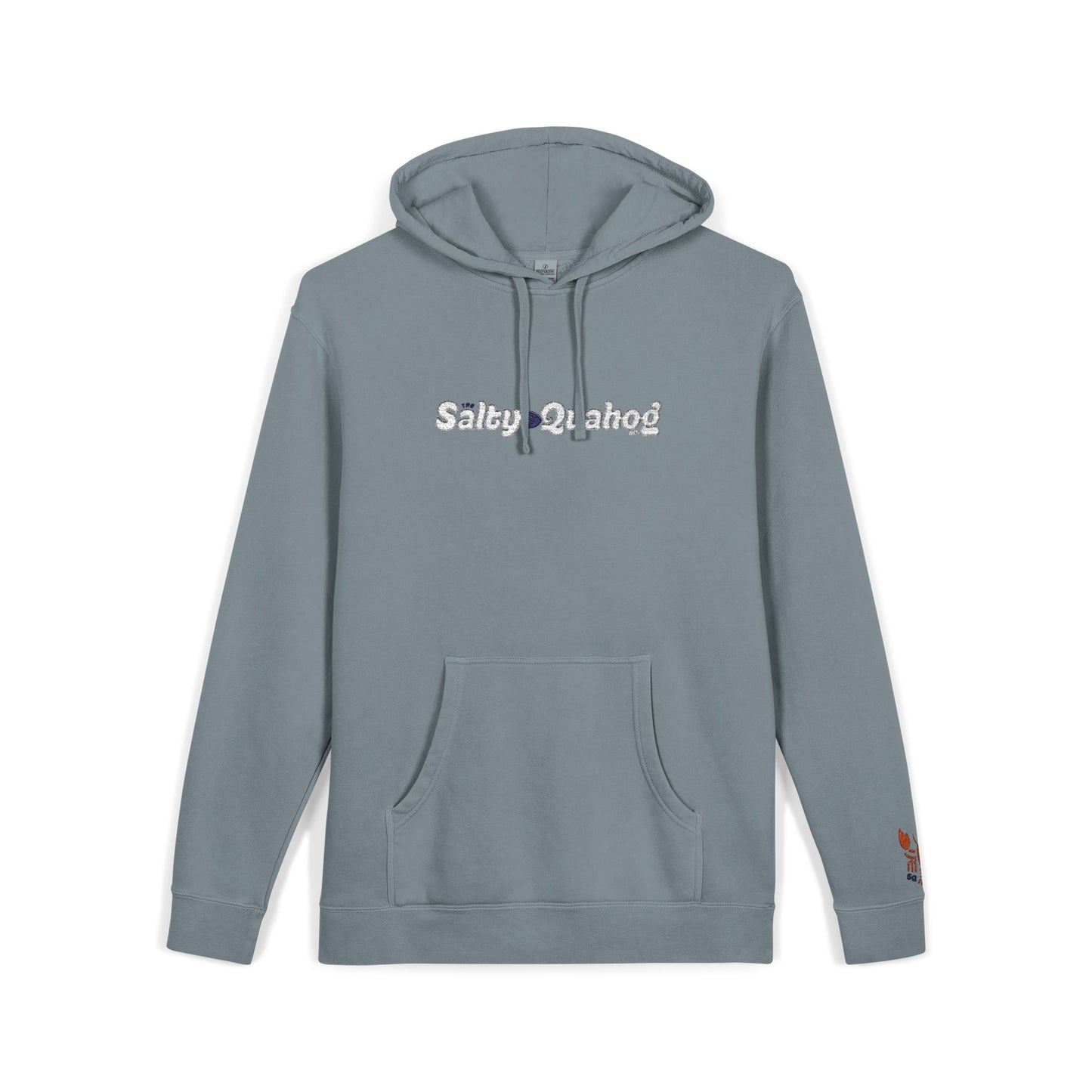 Salty Quahog  Embroidered Hoodie with Lobster on sleeve