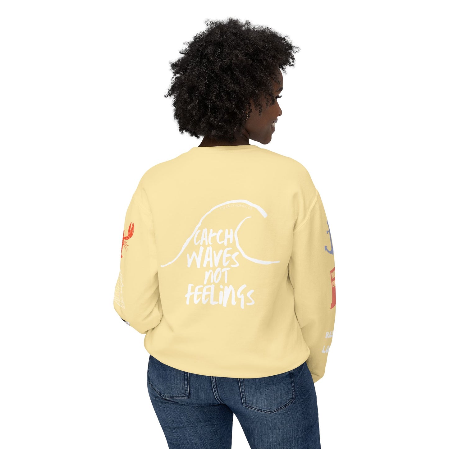 Catch Waves not Feelings Unisex Lightweight Crewneck Sweatshirt – Perfect for Ocean Lovers