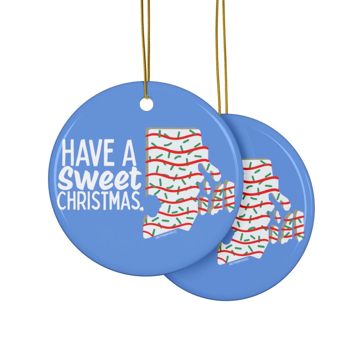 RI Holiday Cake- Ceramic Ornament