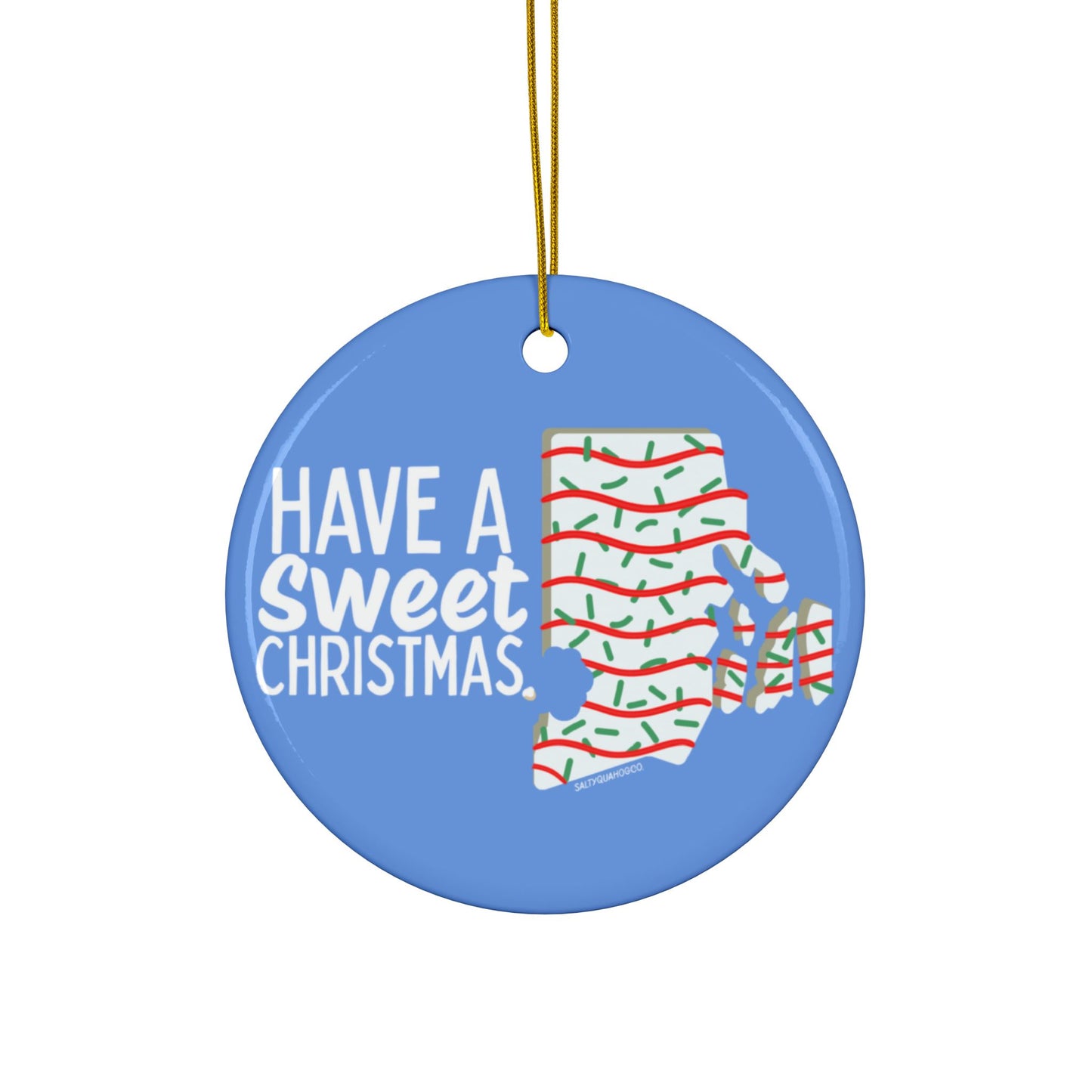 RI Holiday Cake- Ceramic Ornament