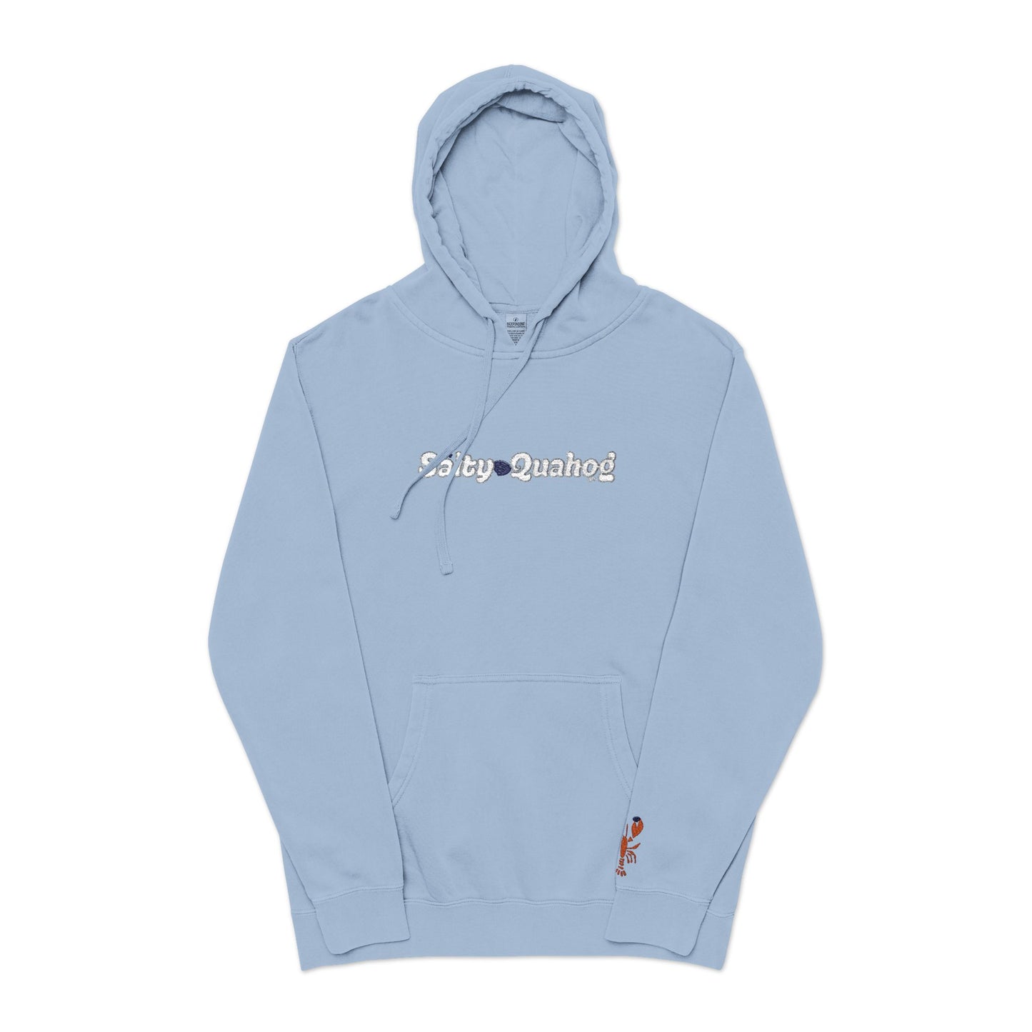 Salty Quahog  Embroidered Hoodie with Lobster on sleeve