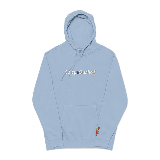 Salty Quahog  Embroidered Hoodie with Lobster on sleeve
