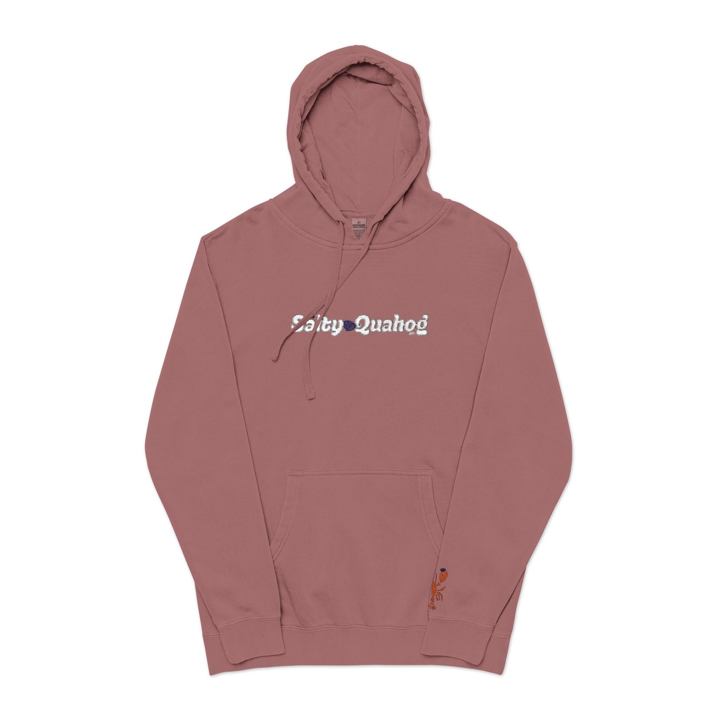 Salty Quahog  Embroidered Hoodie with Lobster on sleeve