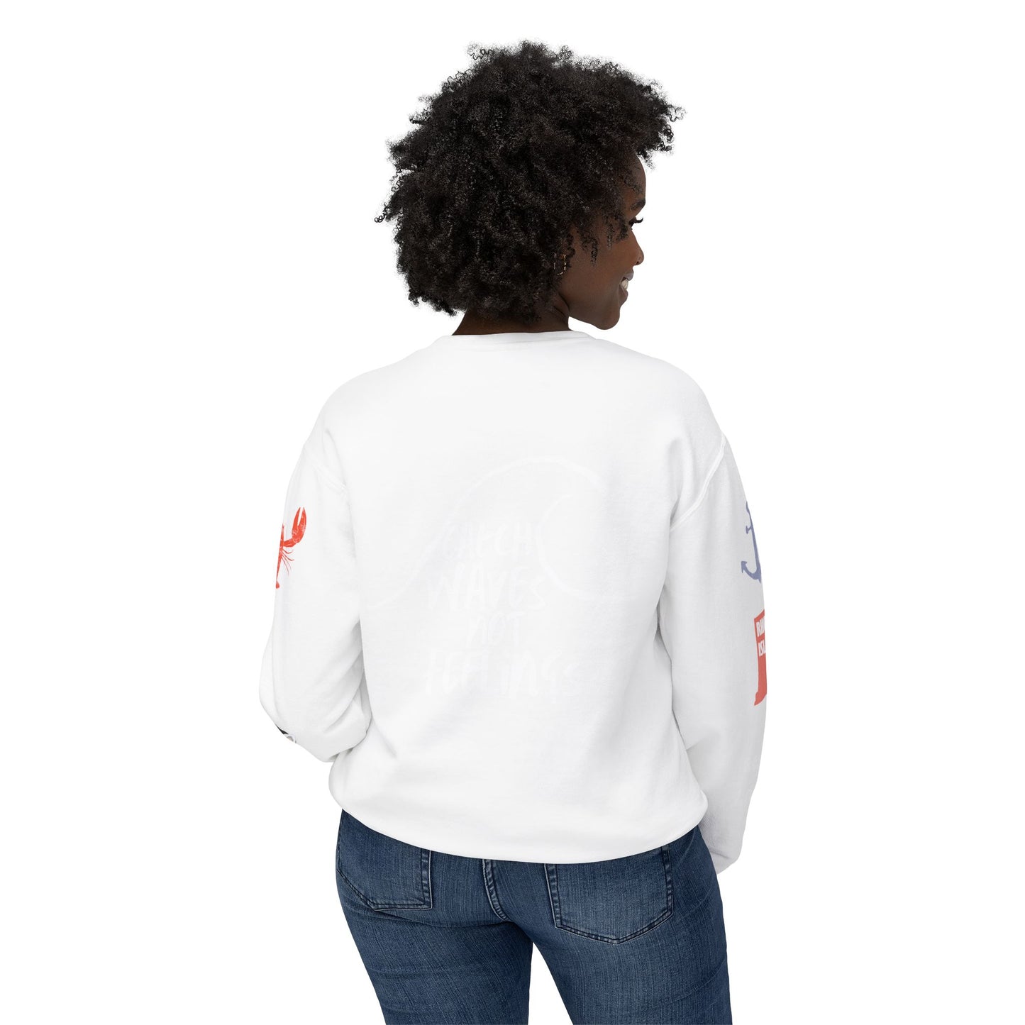 Catch Waves not Feelings Unisex Lightweight Crewneck Sweatshirt – Perfect for Ocean Lovers