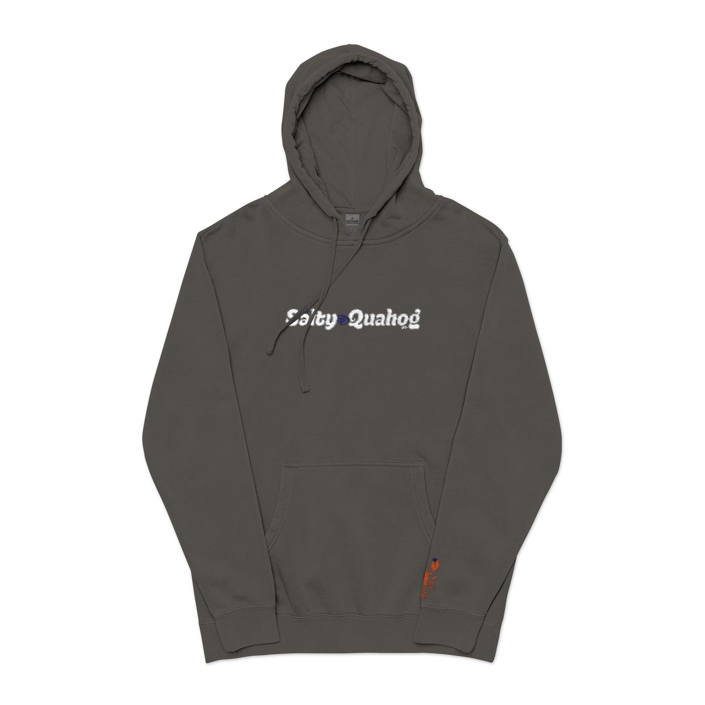 Salty Quahog  Embroidered Hoodie with Lobster on sleeve