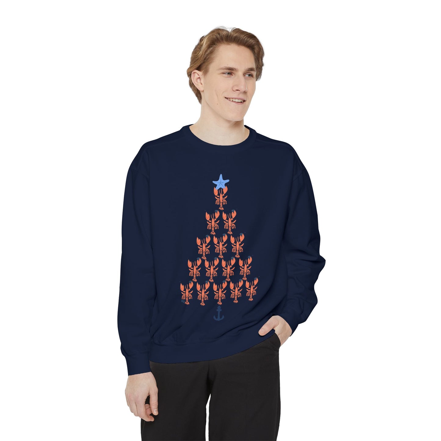 Lobster with Quahogs Shaped as a Christmas Tree-Crewneck